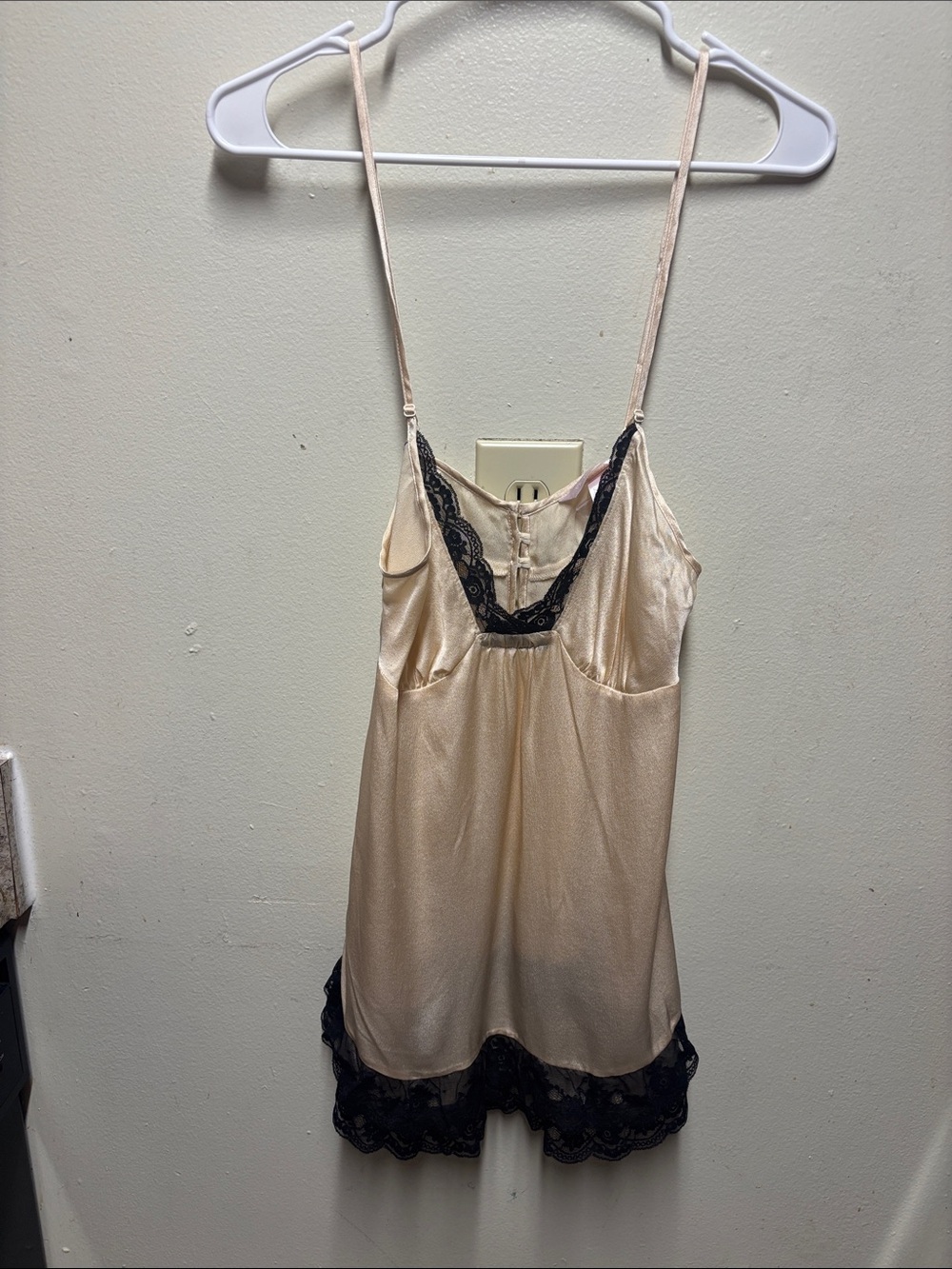 NWT Victoria Secret silk lace hem cream satin and black camisole